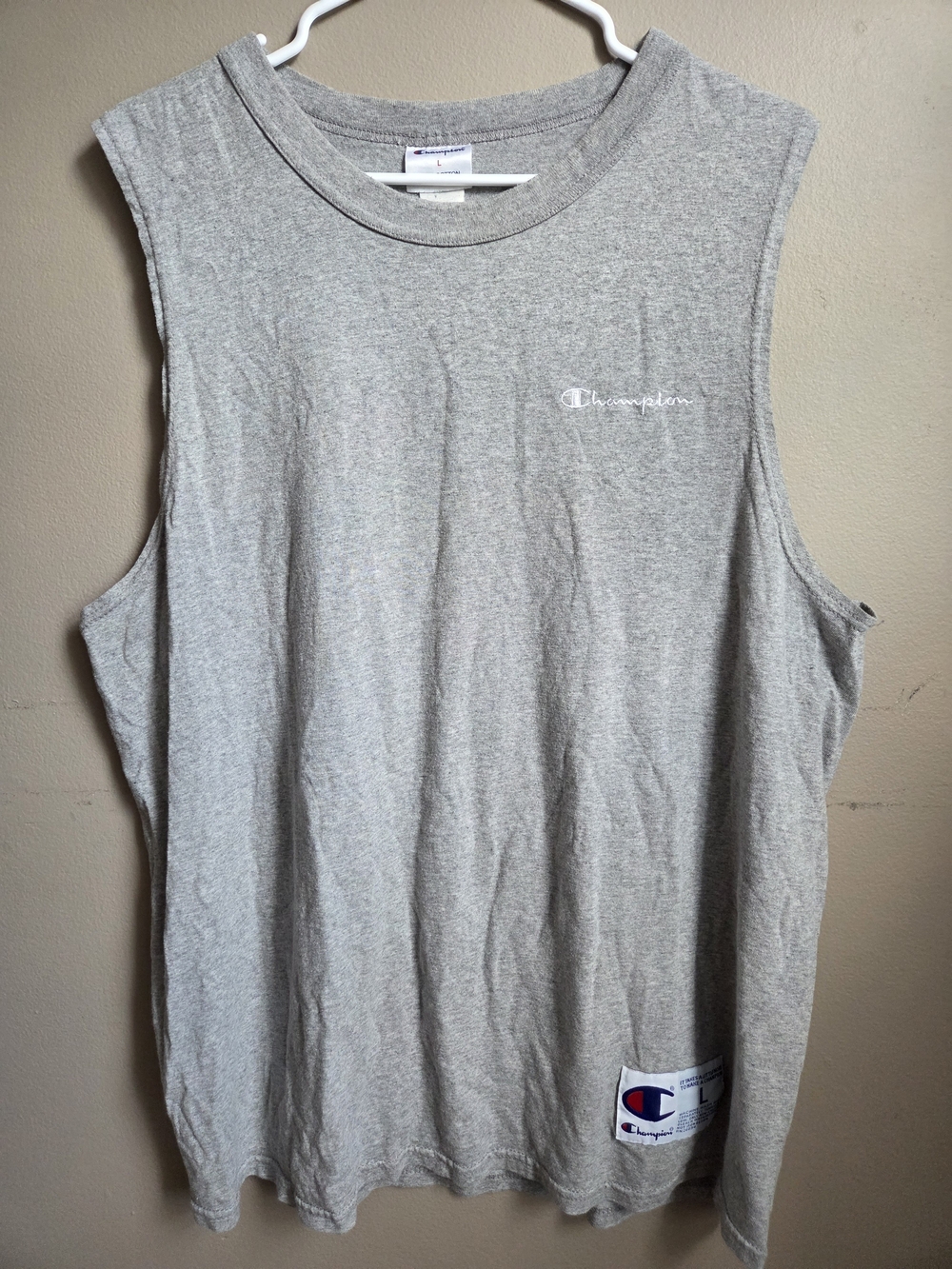 Champion Men's Large Gray Sleeveless Muscle Tank Top 100% Cotton